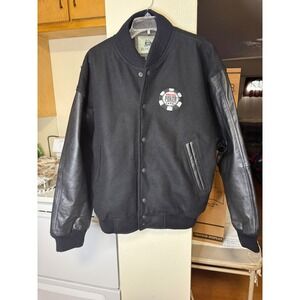 Burks Bay Mens Wool Melton Leather Sleeve Letterman Jacket Poker World Series L